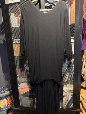 Black Asymmetrical High-Low Dress with Long Sleeves